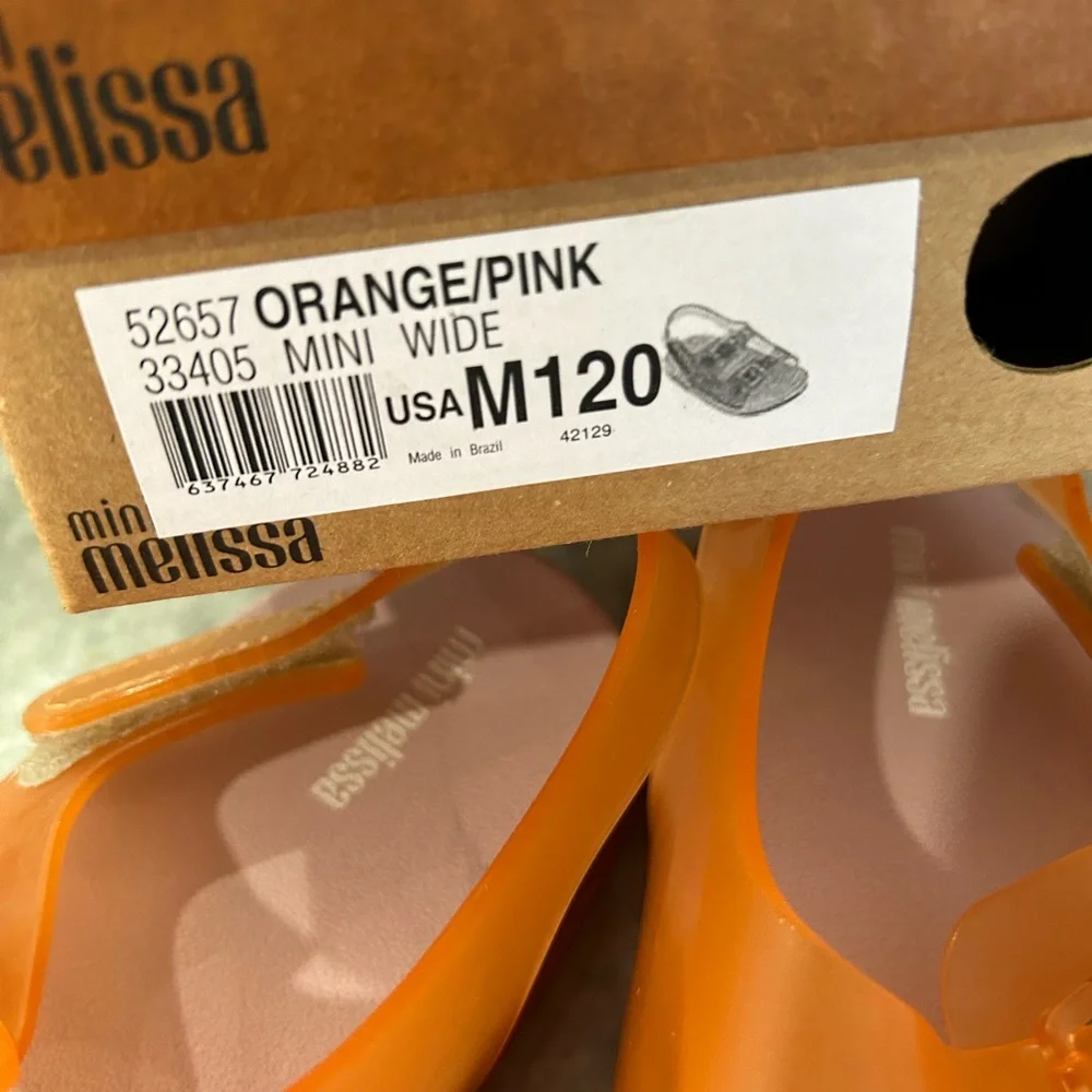 New Mini Melissa Girl's Wide II Double Buckle Sandal Orange/Pink Size 12
